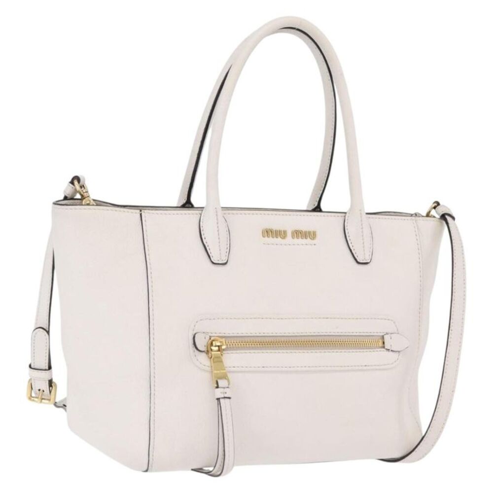 Miu Miu Madras Front Zip Leather White Leather Tote Bag Bag